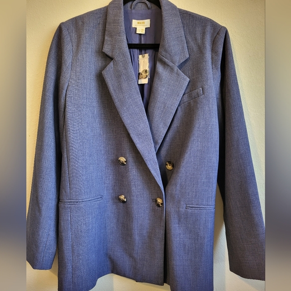 Anthropology MauveNavy double breasted button blazer welt pockets Size 10 - Picture 16 of 16